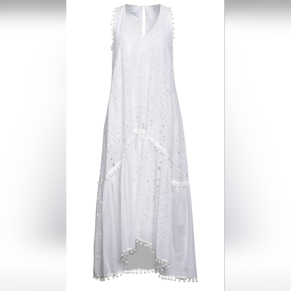 NWOT Atos Lombardiny Italy Embroidered Cotton White Sleeveless Maxi Dress Size M